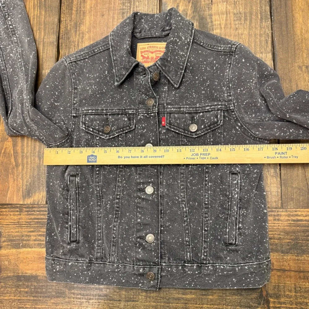 Levi Strauss Co Womens Black Speckled acid wash‎ Denim trucker Jacket Size Small